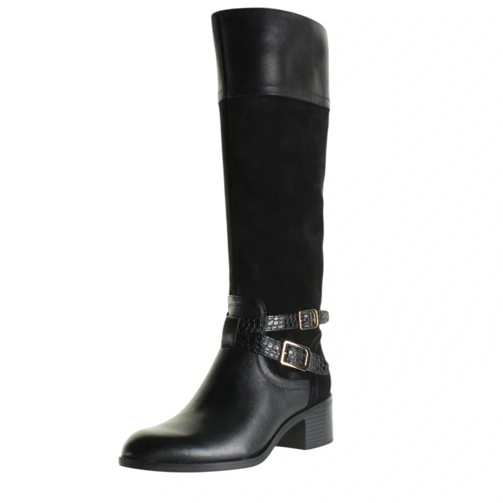 Franco Sarto Womens Lapis Black Knee-High‎ Boots Shoes 6.5 Medium